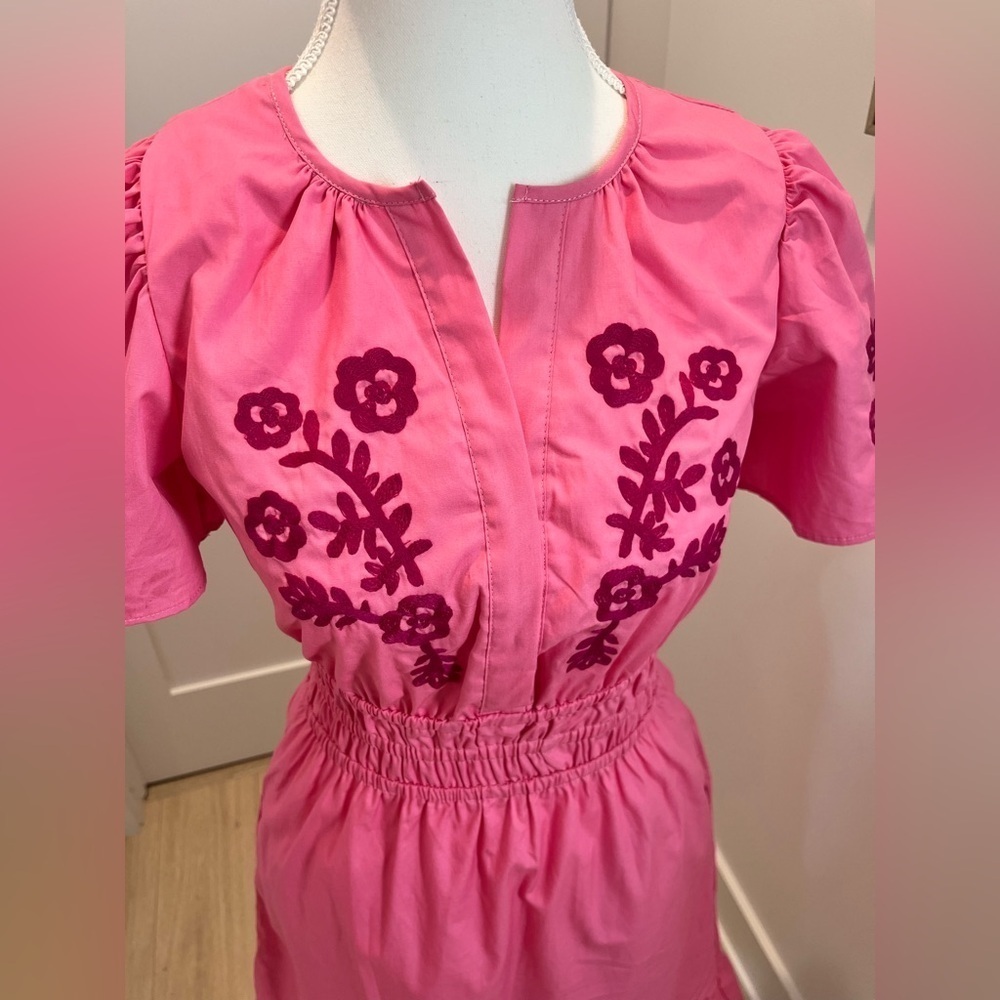 NEW French Connection Embroidered Tiered Puff-Sleeve Midi Dress Women's size XS - Picture 14 of 16